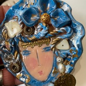 Hand-Made Jeweled Blue Lady Pin - w/ Gold